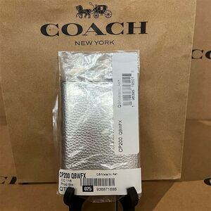COACH Card Holder Wallet Unisex Silver Leather CP200 AUTHENTIC NWT
